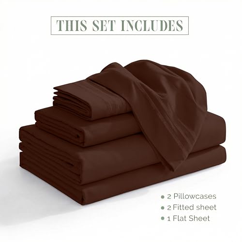 Image of Elegant Comfort Luxurious 1500 Premium Hotel Quality Microfiber Three Line Embroidered Softest 5-Piece Bed Sheet Set, Wrinkle and Fade Resistant, Split King, Chocolate Brown
