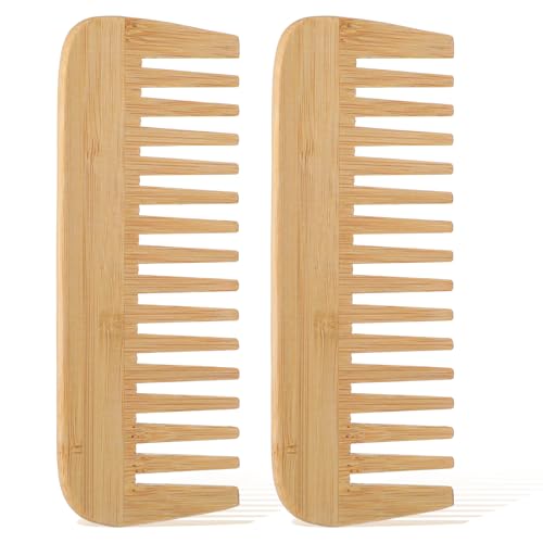 YUXIANLB 2 PCS Bamboo Wide Tooth Comb Large Hair Detangling