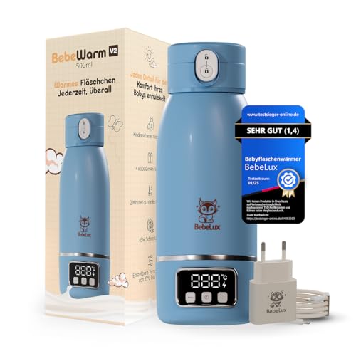 BEBELUX V2 Babyflaschenwärmer – In 2 Min perfekte Temperatur für bis zu 500 ml Milch, Muttermilch & Wasser | 15 Flaschen pro Ladung | BPA-frei & Sterilisation bis 100 °C | 35–100 °C...