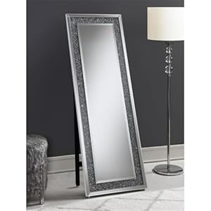 Coaster Home Furnishings Rectangular Full Length Standing Floor Mirror for Bedroom or Entryway with LED Lighting Acrylic Crystal Inlay Silver 961427 Coaster Home Furnishings Rectangular Full Length Standing Floor Mirror for Bedroom or Entryway with LED Lighting Acrylic Crystal Inlay Silver 961427