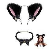 Katzenohren Fasching Damen Set: Dieses schwarze haarreif mit katzenohren ist für die meisten Kopfformen geeignet und lässt sich stressfrei tragen. ist für die meisten Damen und Mädchen geeignet. Wenn Sie sich bewegen, werden die Glocken bimmeln, und das niedliche Design wird Sie mehr charmant und niedlich machen.