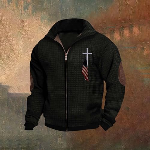 Christian Jackets for Men Zip Up Jesus Cross American Flag Graphic Jacket Religous Pullover Tops Casual Vintage Coat2