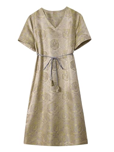 HangErFeng Women Silk Song Brocade Breathable Below Knee Tie A