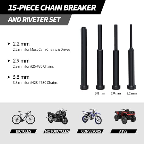 Image of 15Pcs Motorcycle Chain Breaker and Rivet Tool Kit - Universal Chain Tool for Sizes 25 to 630, Chain Link Removal Tool for Dirt Bike, Bicy, ATV (Blue)