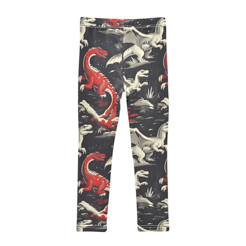 Red and White Dinosaur Animal Girls Leggings Kids Yoga Pants Dance Active Tights 4T2