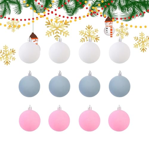 Botiniv Juego de Adornos navideños,Adornos navideños flocados - 12X Centros de Mesa navideños Bola flocada,Suministros para Fiestas, centros de Mesa navideños, decoración Redonda de árbol de Bolas de
