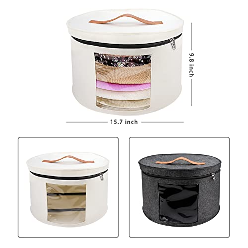 Vanlonpro Large Hat Storage Box For Women & Men, 16" D X 10" H Hat Box Organizer，White Foldable Round Travel Hat Boxes With Dustproof Lid, Stuffed Toy Storage Bin Bag. #TOP3