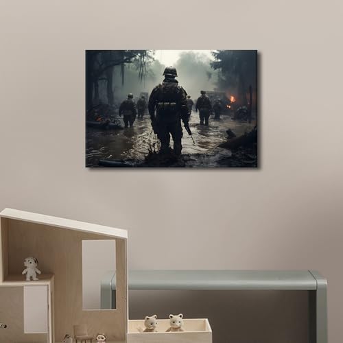 Tableau de soldats en mission TISHIRON toile murale premium encadree pour collectionneur