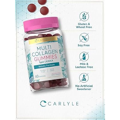 Carlyle Collagen Peptides Gummies | 60 Count | Multi Collagen Complex | Beauty Formula Supplement | Mixed Berry Flavor | Non-GMO, Gluten Free