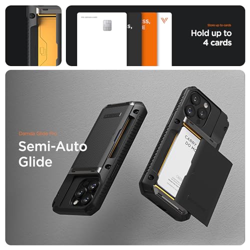 Image of VRS DESIGN Damda Glide Pro, Sturdy Semi Auto Wallet [4 Cards] Case Compatible for iPhone 13 Pro Max Case (2021) (Groove Black)