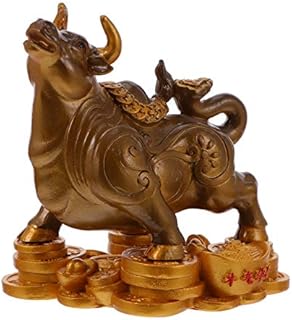 Garneck Feng Shui 2021 Ox Figurine Statue Resin Chinese Zodiac Collectible Figurines Cattle Cow Sculpture Good Luck Bull Tea Pet Figure with Golden Coin Base for New Year Car Office Decor