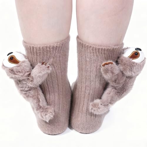 Image of Sloth Socks for Women, Cute 3D Fuzzy Socks, Christmas Stocking Stuffers | Adora3D Plush Sloth Design with Soft Fuzzy Comfort, Women's US 5-10 Fit, and a Fun Gift for Christmas and Animal Lovers