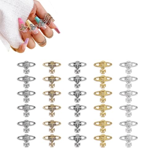 30 pcs 3D Alloy Planet Nail Charms for Acrylic Nail Art DIY Nail Designs(5 Color