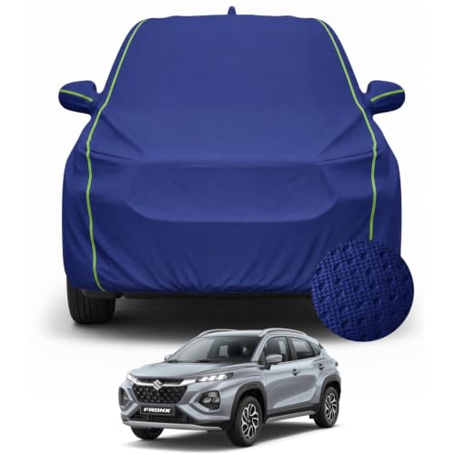 Image of Pivalo Premium Car Cover for Maruti Fronx 100% Waterproof All Weather Protection Dustproof 3 Layer PP & Soft Cotton Inner Lining Fabric Tripple Stitched Secure Fit Full Body Cover (Tiebond Blue)