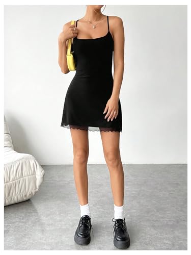 Image of Milumia Women's Mesh Short Dress Lettuce Trim Sleeveless A Line Mini Cami Dress Party Club