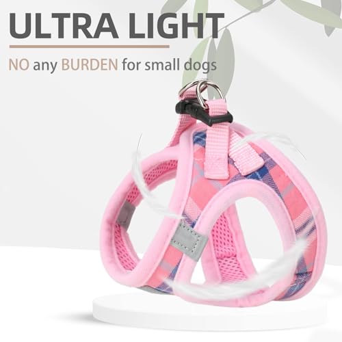 PUPTECK Adjustable Dog Harness Collar and Leash Set Step in No Pull Pet Harness for Small Medium Dogs Puppy and Cats Outdoor Walking Running, Soft Mesh Padded Reflective Vest Harnesses, Pink S