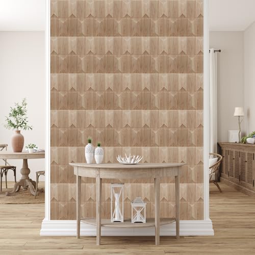 Image of Kayra Decor Wall Panels for Bedroom PVC Artisian Design, Beech Wood Color 19.7 inch x 19.7 inch (Pack of 18) - Covers 48.51 Sq. Ft.