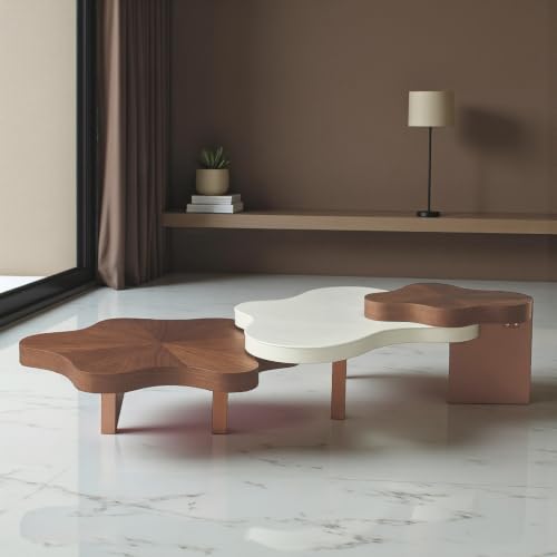 Image of The Attic Tria Cloud Coffee Table | Modern Three-Tier Center Table with Marble & Walnut Finish | Artistic Living Room Accent Furniture