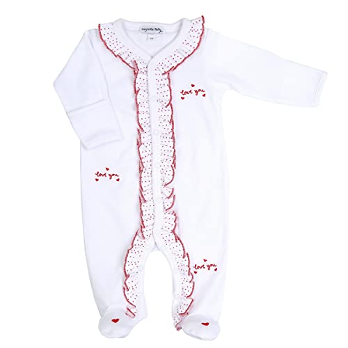 Magnolia Baby Baby Girl Love You Red Embroidered Ruffle Front Footie
