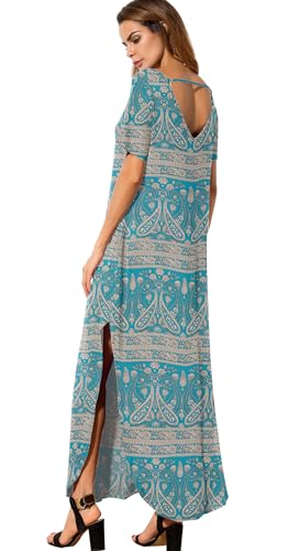 Image of GRECERELLE Women's Summer Maxi Dress Casual Loose V Neck Short Sleeve Side Split Long Dresses with Functional Pockets