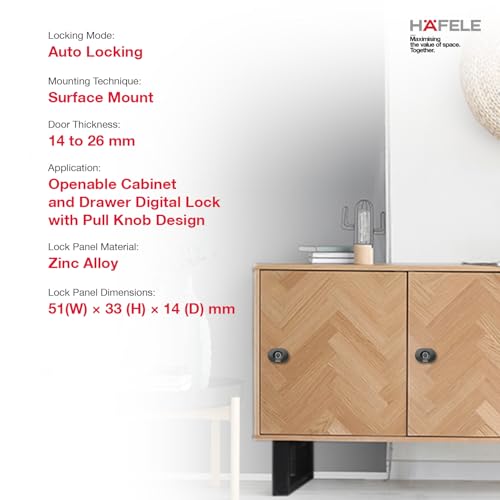 Image of Hafele Kabi-Iris Cabinet Lock, Matt Black, Capacitive Fingerprint Access, Status Indicator, Smart Lock for Cabinet and Drawers