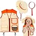 Ramede Kids Safari Explorer Vest and Hat Explorer Costume for Fishing Adventure Camping Boy Girls Cosplay(Orange,Stylish)