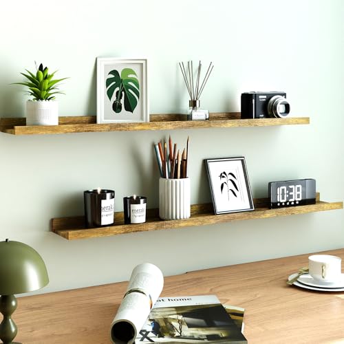 Image of Brown Floating Shelves for Wall Decor, 36 in Shelf with Lip Set of 2
