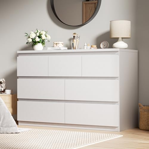 Jocoevol White 7-Drawer Bedroom Dresser