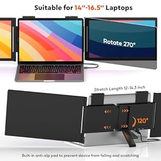 MAGICRAVEN Laptop Screen Extender, 14" FHD 1080P IPS Triple Monitor Extender, Dual Portable Monitor for Laptop 14"-16", USB C Monitor Portable Screen for Windows, Mac, Android, Chrome, Plug and Play