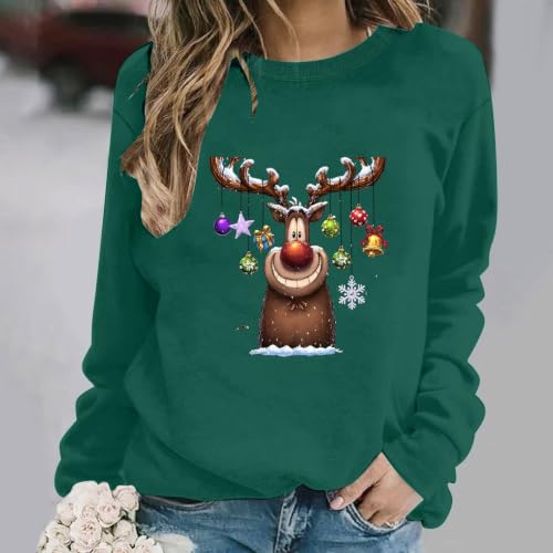 YNCSZEC Women's Christmas Sweatshirts Funny Long Sleeve Crewneck Pullover Xmas Holiday Printed Vintage Sweaters Tops Green comfy christmas sweatshirts S - image 3