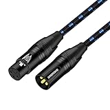 DREMAKE XLR Mic Cable 3-Pin XLR Male to Female Microphone Audio Cable, 15FT Black Blue Tweed Braided