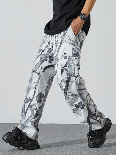 Camouflage Cargo Pants, Drawstring Waist, Forest Leaf Pattern, Casual Outdoor Wear3