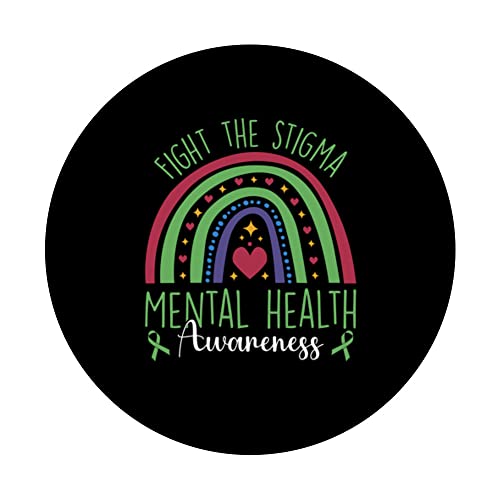 Fight The Stigma Mental Health Awareness Green Ribbon PopSockets Swappable PopGrip, Black - Image 3