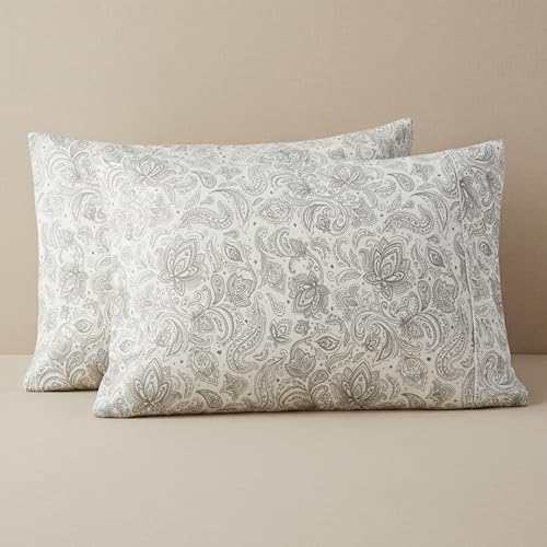 Image of Elegant Comfort Luxury Ultra-Soft 2-Piece Pillowcase Set - 1500 Premium Hotel Quality Microfiber Double Brushed - Wrinkle Resistant, King Size, Paisley Pattern Gray