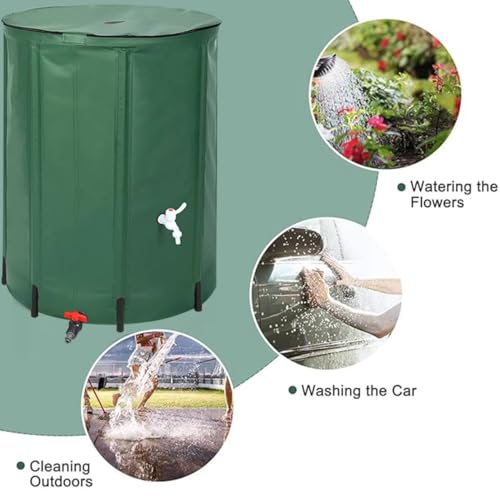 Genérico Barril de Lluvia Plegable con Soporte y Grifo. Kit de recolección de Agua de Lluvia para jardín. Sistema de Almacenamiento Que Ahorra Espacio para Jardines. Tanque de Almacenamiento de Agua