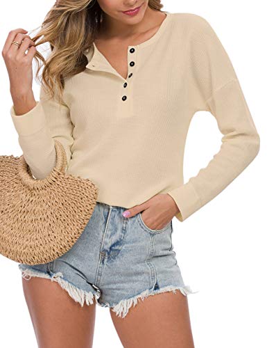 Image of MOLERANI Womens Long Sleeve Waffle Knit Henley Shirts Tunic Tops