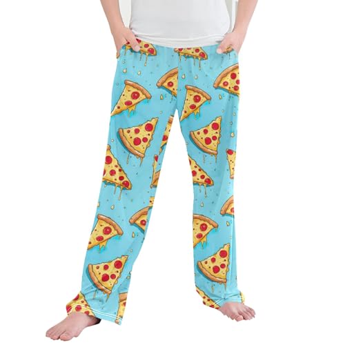 Funny Pizza Long Pajama Pants Elastic Waist PJ Bottoms with Pockets S A112308