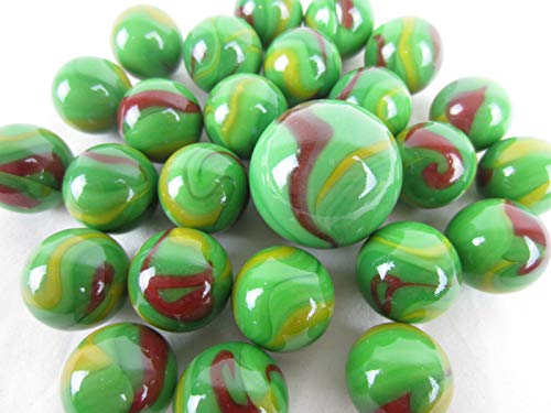 Big Game Toys~25 Glass Marbles Dragon Green/Red/Yellow Swirl Classic Style Game Pack (24 Player, 1 Shooter) Decor/Vase Filler/Aquarium