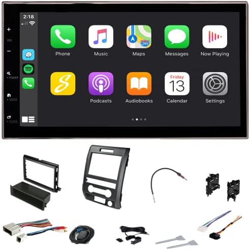 6.8" Ford F-150 (2009-2014) Double Din Car Stereo Kit with Dash Kit, Anntenna Adapter, Apple CarPlay, Android Auto, Bluetooth Naviagtion, Camera Input, (Black)