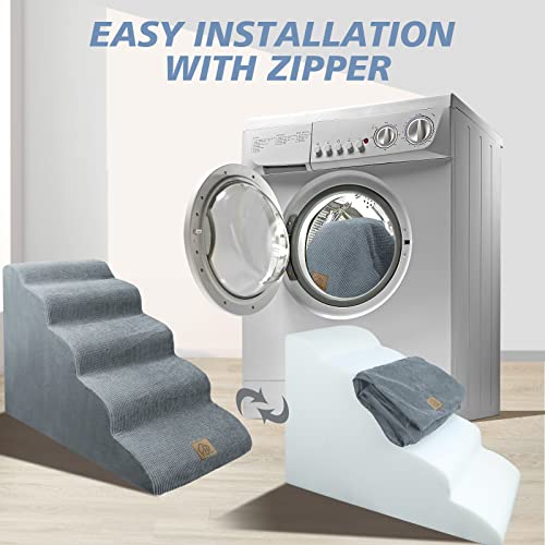 Dogs-Stairs-for-High-Bed-23in-Foam-Dog-Stairs-Steps-for-Large-Dogs-Large-Pet-Stairs-5-Steps-Dog-Ramp-to-High-Couch-Sofa-Bed-Indoor-with-Gentle-Slope-Nonslip-Bottom-Lint-Roller-Set-Gray - Cucciolini Doodles Dogs-Stairs-for-High-Bed-23in-Foam-Dog-Stairs-Steps-for-Large-Dogs-Large-Pet-Stairs-5-Steps-Dog-Ramp-to-High-Couch-Sofa-Bed-Indoor-with-Gentle-Slope-Nonslip-Bottom-Lint-Roller-Set-Gray