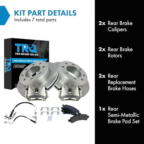 Image of TRQ Rear Brake Pad & Rotor Kit Semi-Metallic Compatible with 2008-2017 Chevrolet Express 2500 2005-2017 Express 3500 GMC Savana 2500 Savana 3500