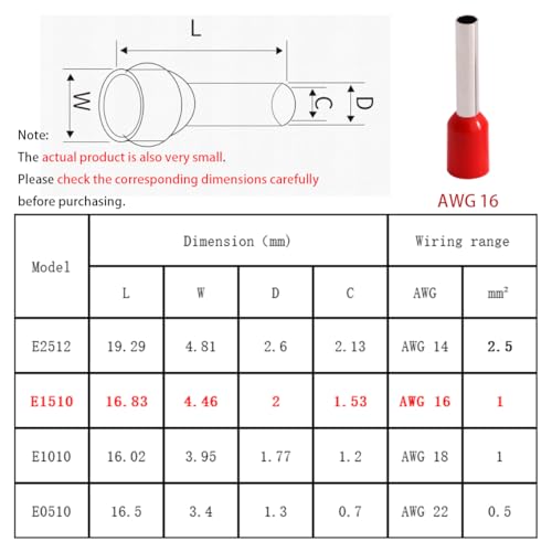 Image of 400PCS AWG 16 Wire Ferrules Kit,16 Gauge(1.0mm) Ferrule Connectors End Terminal,E1510 Insulated Copper Crimp Terminal