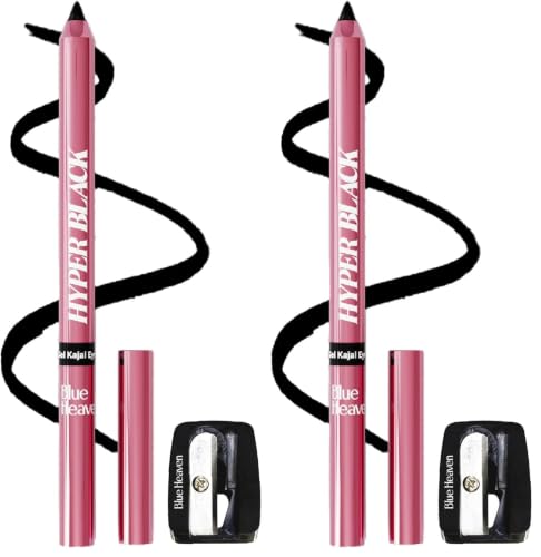 Image of Blue Heaven Hyper Black Gel Kajal Eyeliner Enriched with Vitamin E & Almond Oil | Smudge-Proof & Waterproof | Smooth Glide Kajal For Women With Sharpener | 24 Hrs Long Stay,1.5g (Pack of 2)