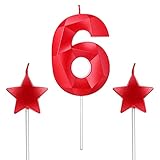 6th Birthday Candles and Star Heart Candles 2.76 Inch for Birthday Cakes Decorations Wedding Anniversary Celebration Number 6 60 61 62 63 64 65 66 67 68 69(Red,6)