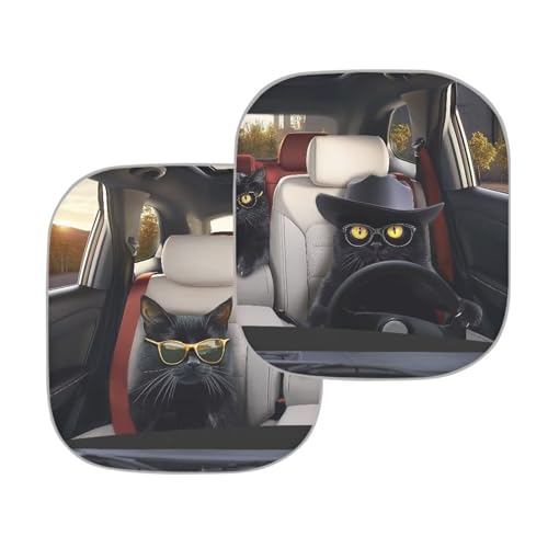 Image of Funny Cat Car Front Windshield Sun Shade Reflect UV Sun and Heat Foldable 2-Piece Car Windshield Sunshades Interior Accessories Sun Protection Universal Vehicle Accessories