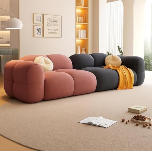 Image of LEGACY OF COMFORT Prith Velvet Modern Cloud Sofa Upholstered 3 Seater Sofa Three Seater Sofa for Living Room Hotels Offices (Pink /Black)