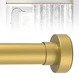 HTZON Gold Shower Curtain Rod 33 to 72Inch:Spring Tension Shower Rods for Bathroom Kitchen Doorway,1Inch Modern Heavy Duty Adjustable Tension Shower Curtain Rod No Drilling No-Slip Easy Install,Gold