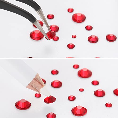 Image of Beadsland Rhinestones for Makeup,8 Sizes 2500pcs Red Flatback Rhinestones Eye Gems for Nails Crafts with Tweezers and Wax Pencil,Siam,SS4-SS30