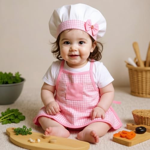 Image of A.T.U.N. (ALL THINGS UBER NICE) Soft Cotton-Rich Baby Chef Dress-Up Set | Cute Kitchen Dress-Up Outfit with Apron & Cap for Baby Boys and Girls | Ideal for Birthday & Photoshoot (0-2 Years)