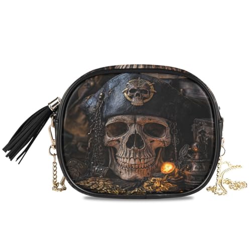 Image of ALAZA Women's Pirate Skull Torch Treasure PU Leather Crossbody Bag Shoulder Purse with Tassel